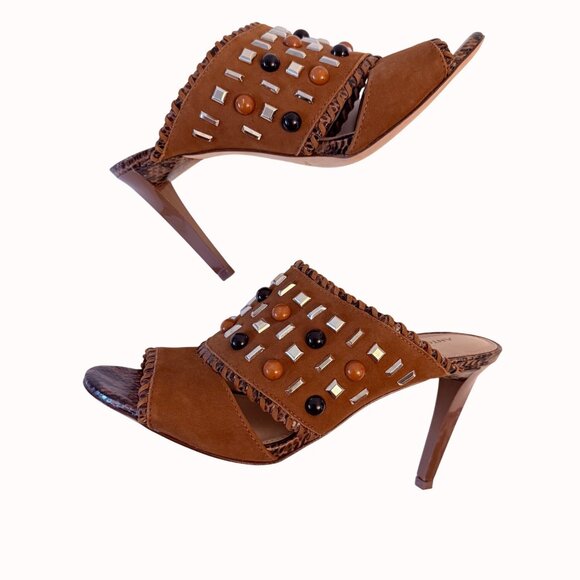 Antonio Melani Studded Mule Shoes Size 8 Beaded Brown Suede Heels Boho Hippie - Picture 4 of 14